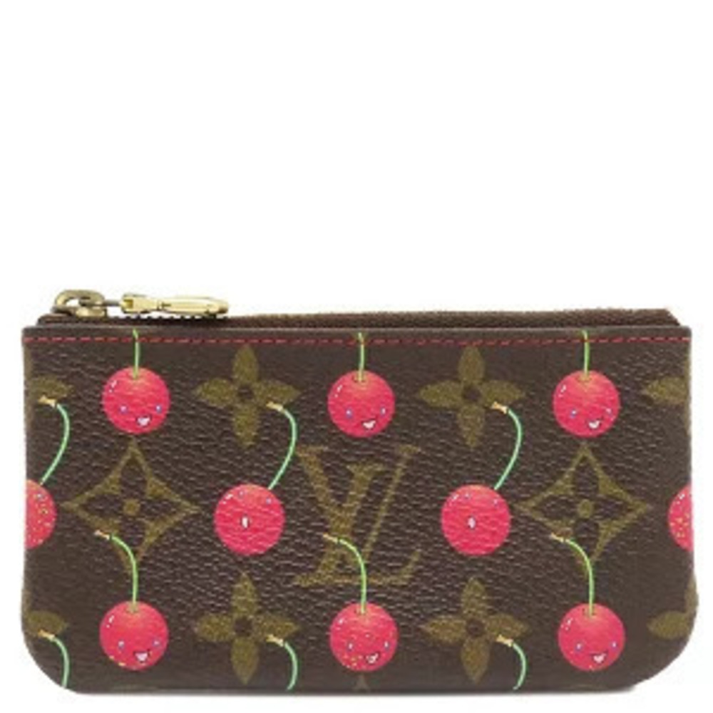 Louis Vuitton coin case Wallet LV TM Pochette Cherry Red Brown Takashi Murakami